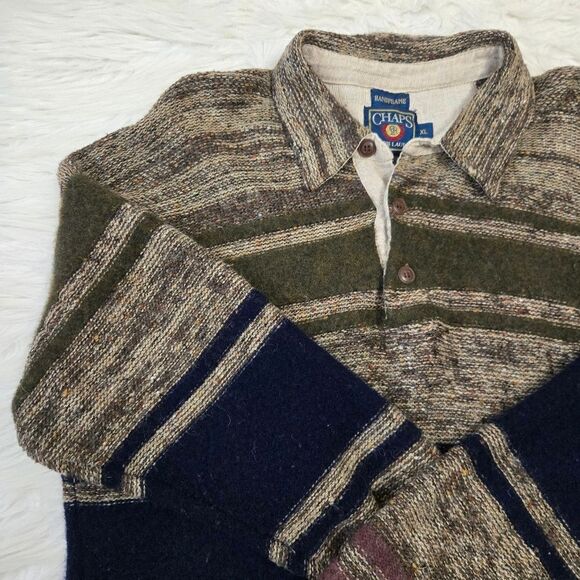 RALPH LAUREN CHAPS Vintage 90s Henley Lambswool | Wool Knit Sweater XL - Picture 2 of 14